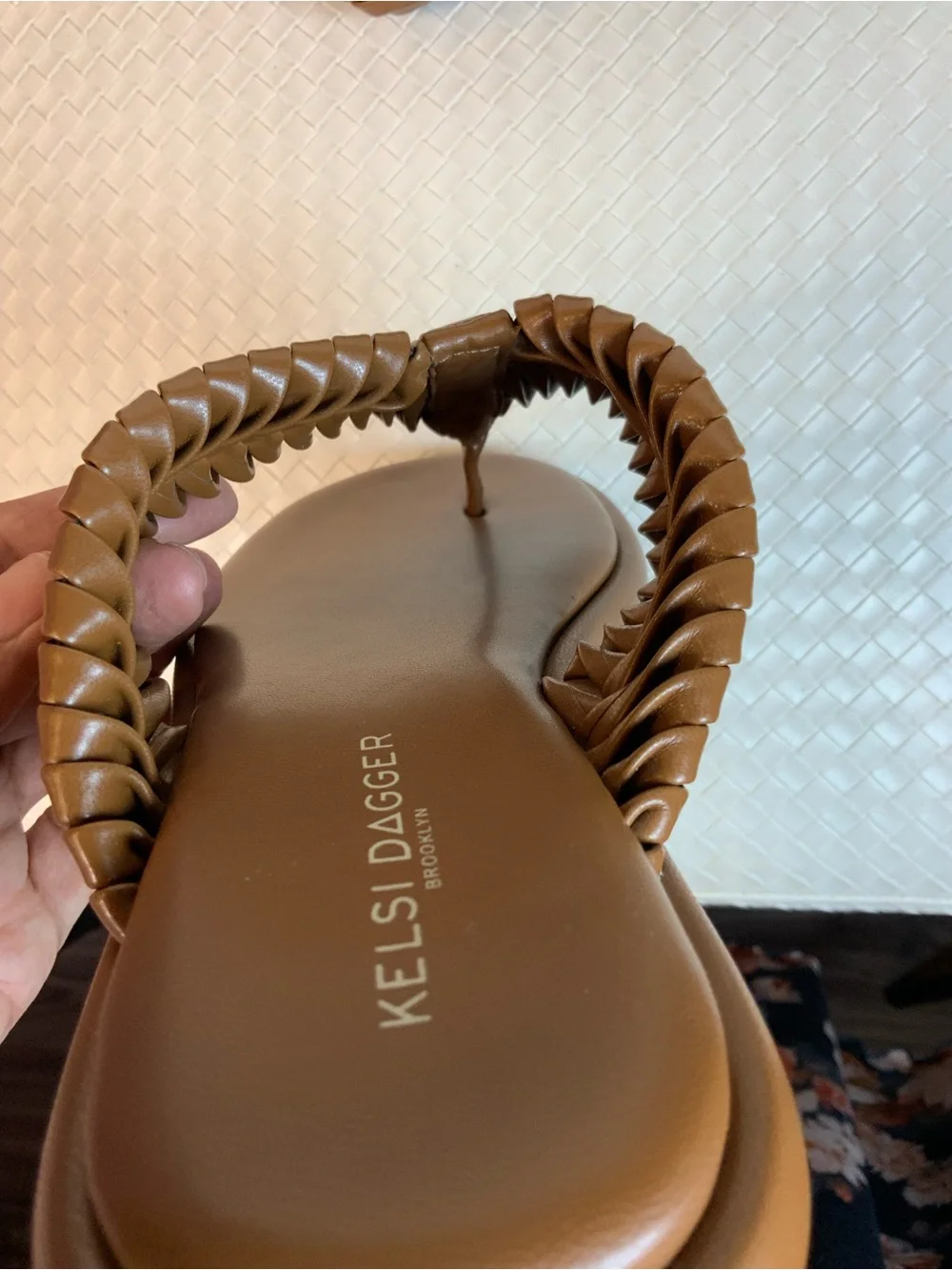 Kelsi Dagger Tan Braided Thong Sandals